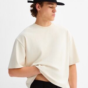Fashion Classic Oversize Cream Short Sleeve Tee for Men